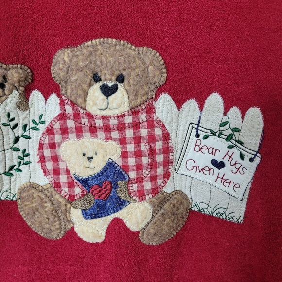 Vintage Bear Hugs Given Here Cozy Fleece Pullover Casual Grandmacore Wholesome L - Picture 4 of 7